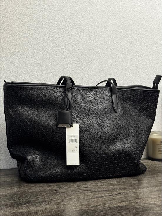Calvin Klein Handbags - Calvin Klein H0DA7GD2 Monogram Logo Pebble Large Tote Bag Black NWT